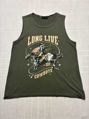 Women’s ’Long Live Cowboys' Olive Green Graphic Tank By Zutter